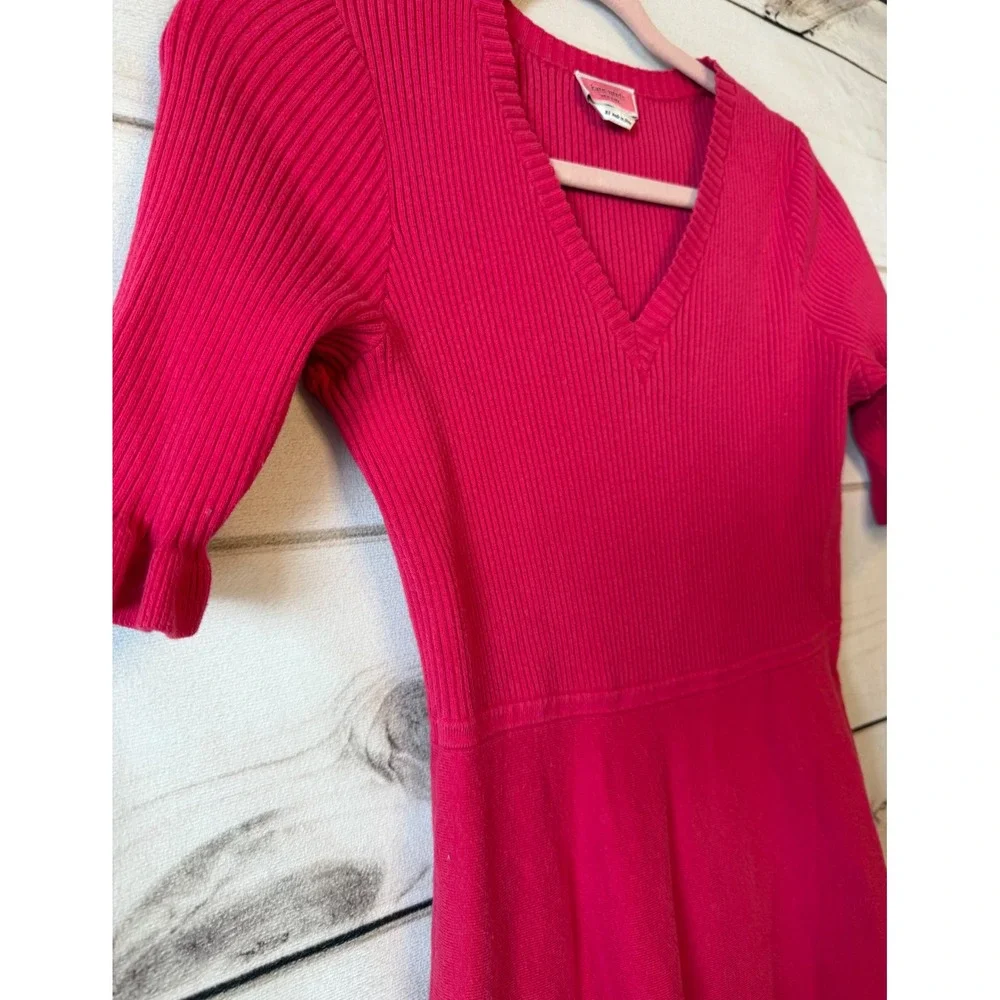 Kate Spade Pink Ribbed V-Neck Fit and Flare Ruffle Sleeve Sweater Dress XS